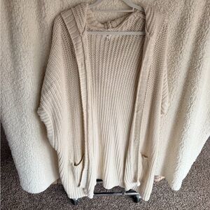 Aerie Cream Knit Hooded Cardigan